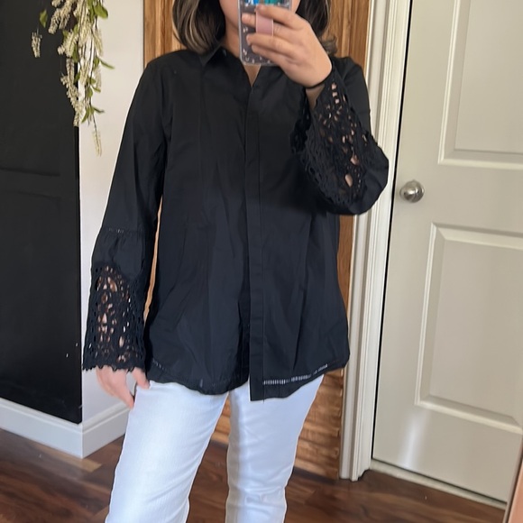 Kobi Halperin Unique Buttondown Dress‎ Shirt with crochet lace details. Size M - Picture 2 of 15